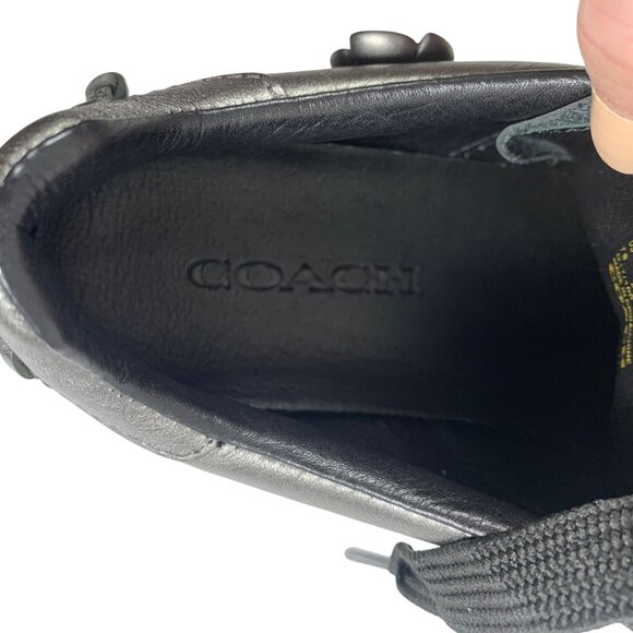 COACH Tea Rose Floral Low Top Leather Sneaker Women Size 7B Gunmetal - Pewter - Picture 9 of 10